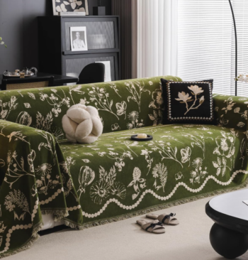 Washable 3-Seater Sofa Cover In Floral Jacquard Chenille