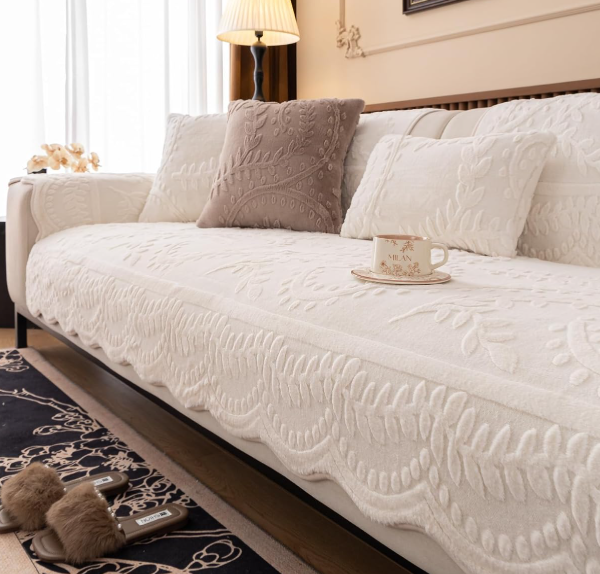 Non-Slip Pet Sofa Cover With 3d Leaf-Pattern Jacquard (Faux Rabbit Fur)