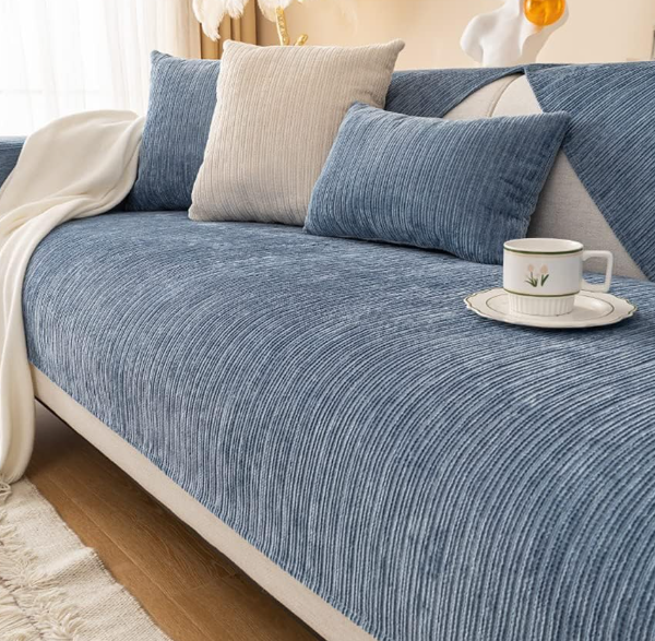 Soft, Machine-Washable, Non-Slip Sectional Cover In Striped Chenille