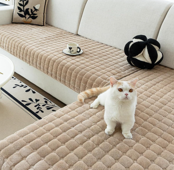 Non-Slip Velvet L-Shaped Sofa Cover (Pet-Friendly)