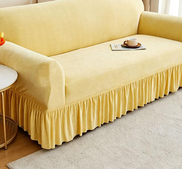 Stretchy, Non-Slip, Machine-Washable Velvet 3-Seater Cover With Skirt