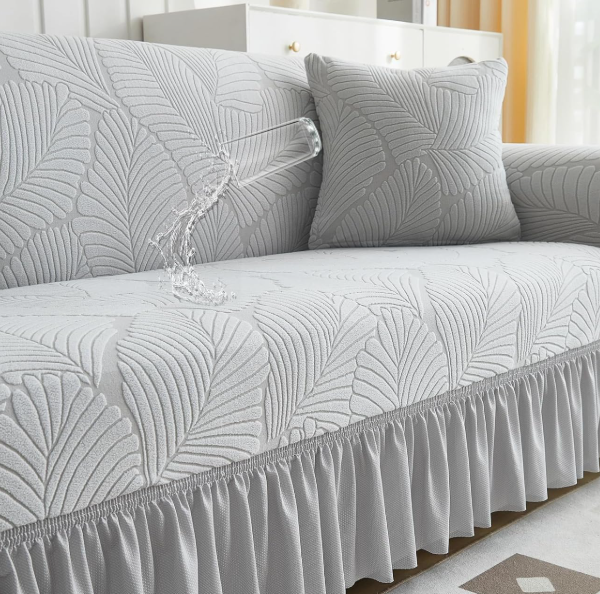Stretchy, Machine-Washable Velvet Sofa Cover With Skirt