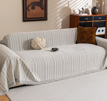 Chenille Striped Sofa Cover With Tassels (Pet & Child Friendly)